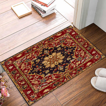 Homechoid Red Medallion Floral Front Door Mat for Indoor Entrance 18x30 Inche, Retro Traditional Oriental Boho Tribal Absorbent Doormat for Bathroom/Garage/Kitchen/Entry/Back, Washable