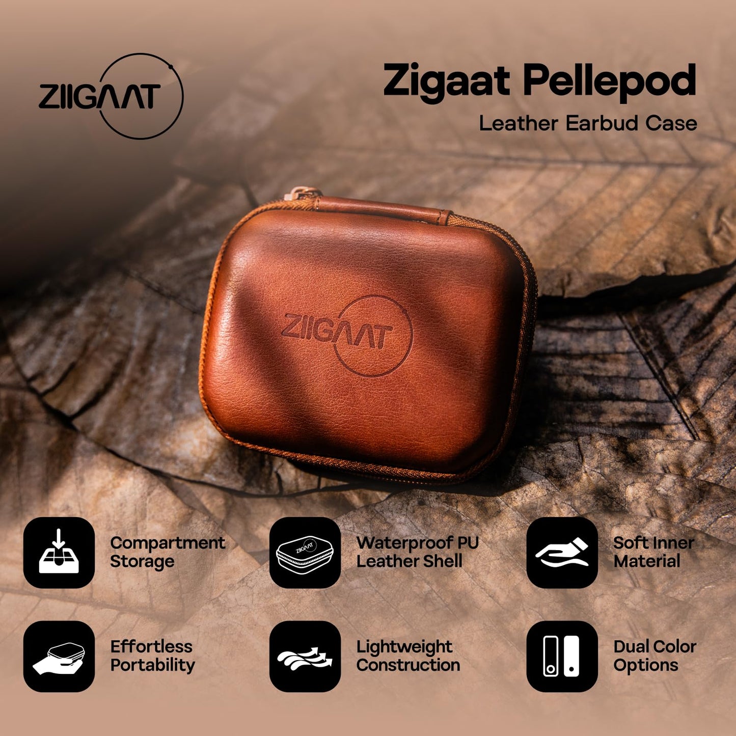 Linsoul ZiiGaat PELLEPOD Leather Earbud Case, Waterproof IEM Storage Box, Hard Carrying Bag, Protective Storage Box, Fit for Earphone ZS10 Pro, Zero: 2, EM6L, EW300, SuperMix 4, Orchestra Lite (Brown)