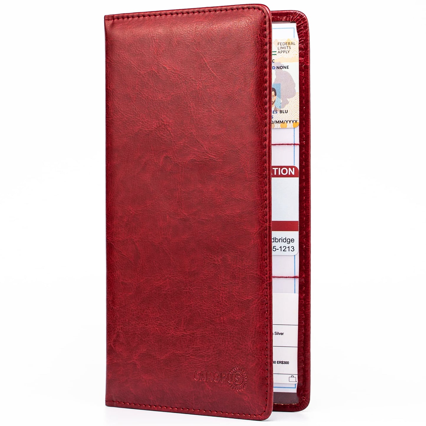 CANOPUS Car Registration and Insurance Holder, PU Leather Card Holder, Vehicle Glove Box Organizer for Auto, SUV, Truck, Red