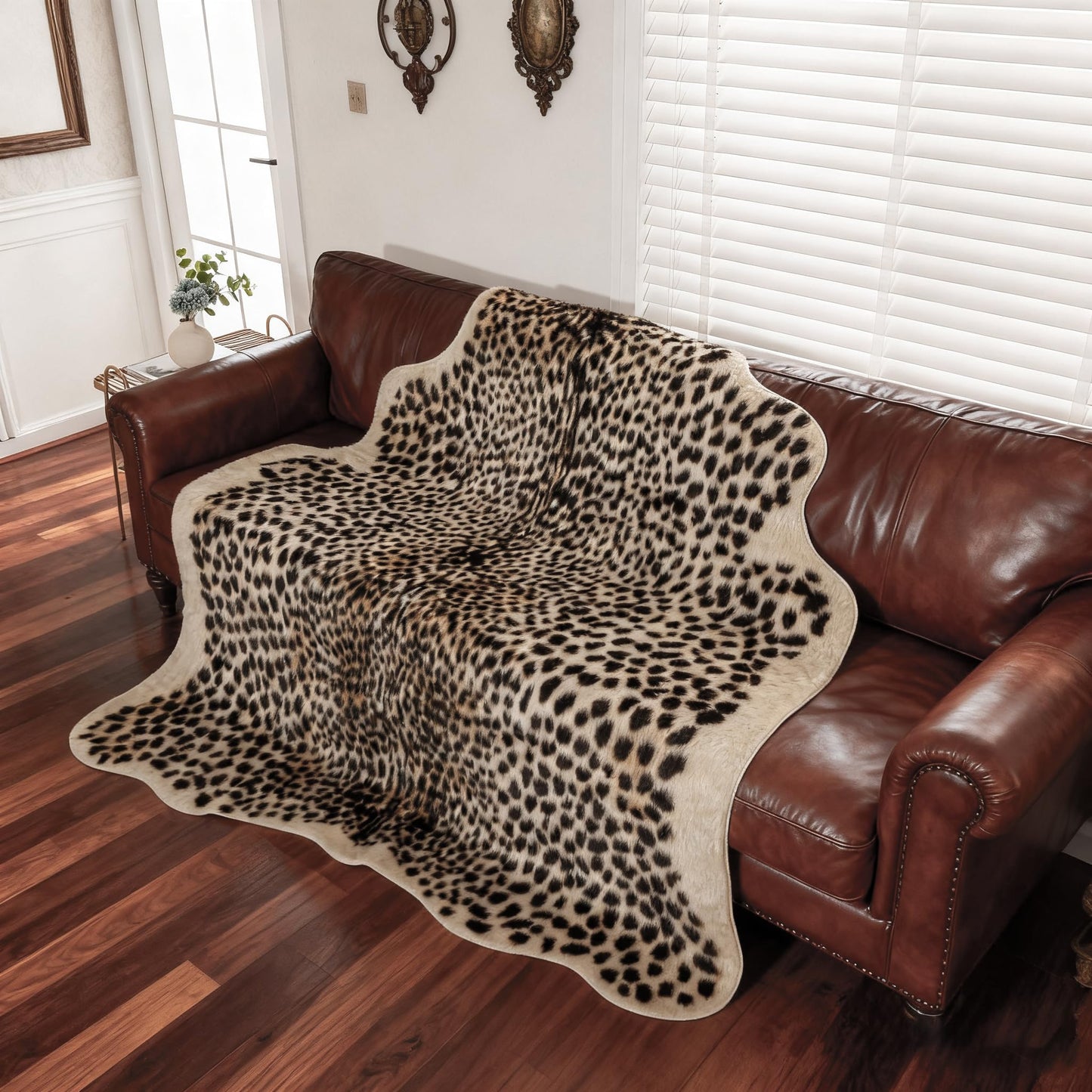 Mibathni Leopard Print Rug, Cheetah Rug 4.6x5.8ft Faux Animal Print Skin Leopard Area Rug for Bedroom Living Room Home Office Western Decor