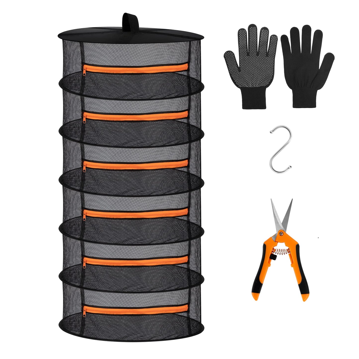 Desy & Feeci Herb Drying Rack-2ft Diameter 6 Layer Folding Mesh Hanging Basket Dryer Net with Zippers for Seeds Flowers Buds Plants Garden Outdoor Bumper Harvest(D24xH47 inch)