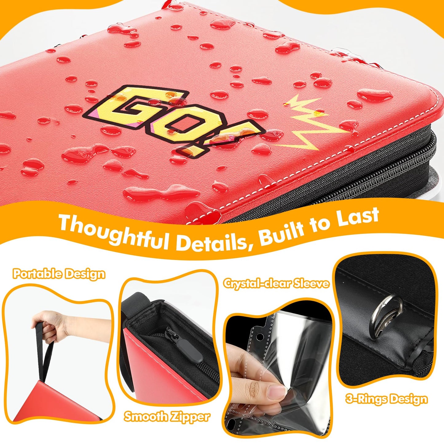 1080-Card Binder – 9-Pocket Trading Card Album with 60 Removable Double-Sided Pages, Water-Resistant PU Leather Zipper Case with Wrist Strap, Fits MTG & Sports Cards