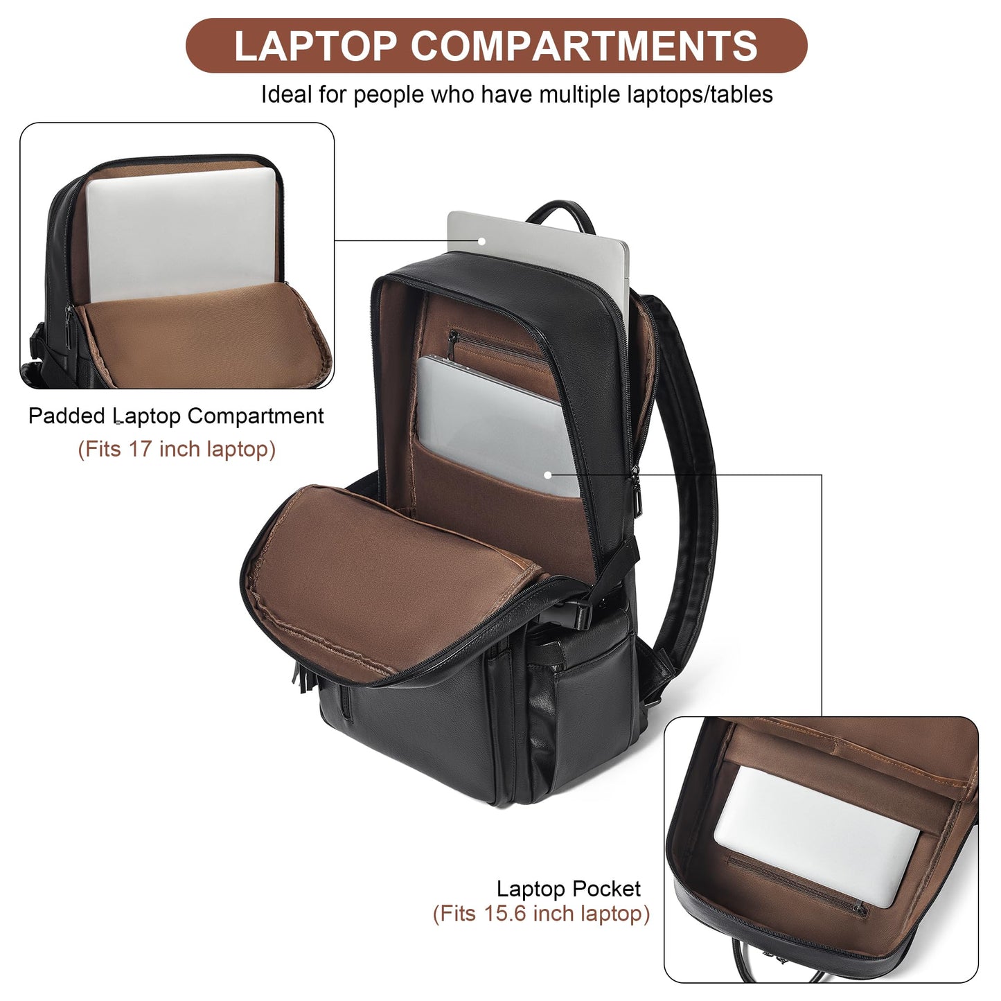 Shrrie Vegan Leather Laptop Backpack for Women,17 Inch Computer Backpack Purse for Work Business College Travel Teacher Nurse with Anti-theft Pocket & Giant Tumbler Holder Pocket,Black