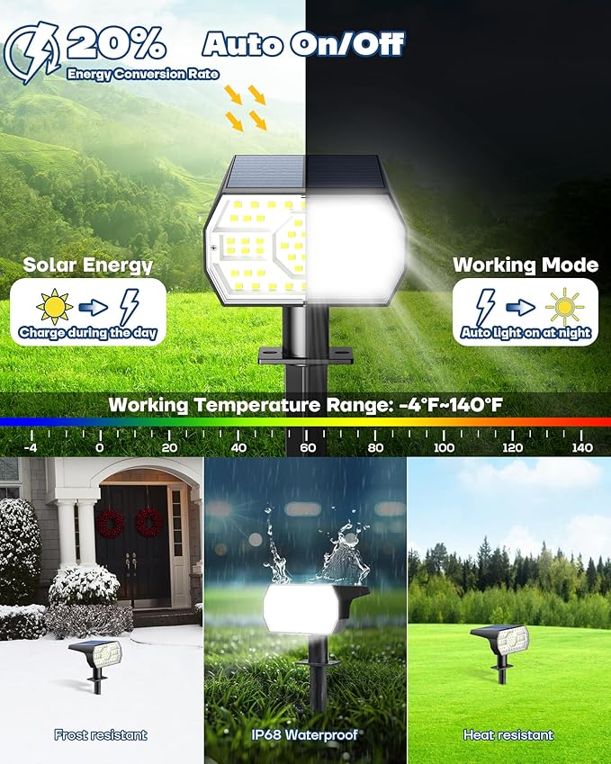 Kaxiida Solar Lights Outdoor Waterproof IP68, 3 Lighting Models Solar Powered Spot Lights Outdoor, 56LED Solar Light Dusk to Dawn for Yard Patio Garden Pathway Landscape Lighting (White, 8 Pack)