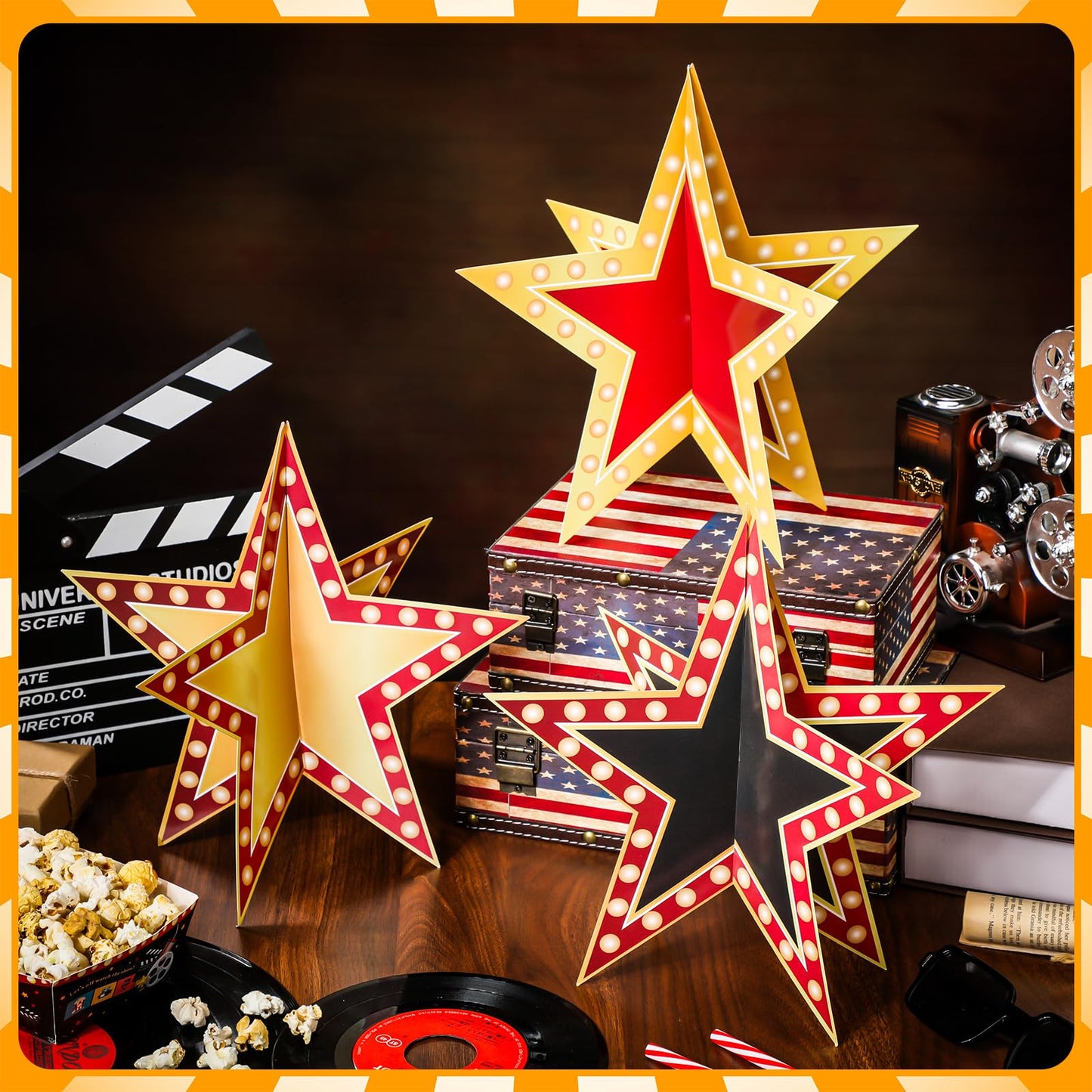 Weekgrat 18 Pcs Large Star Centerpieces for Movie Night Party Decorations 12inch 3D Movie Party Supplies Star Decorations Red Carpet Film Show Theme Birthday Back to School Table Decor