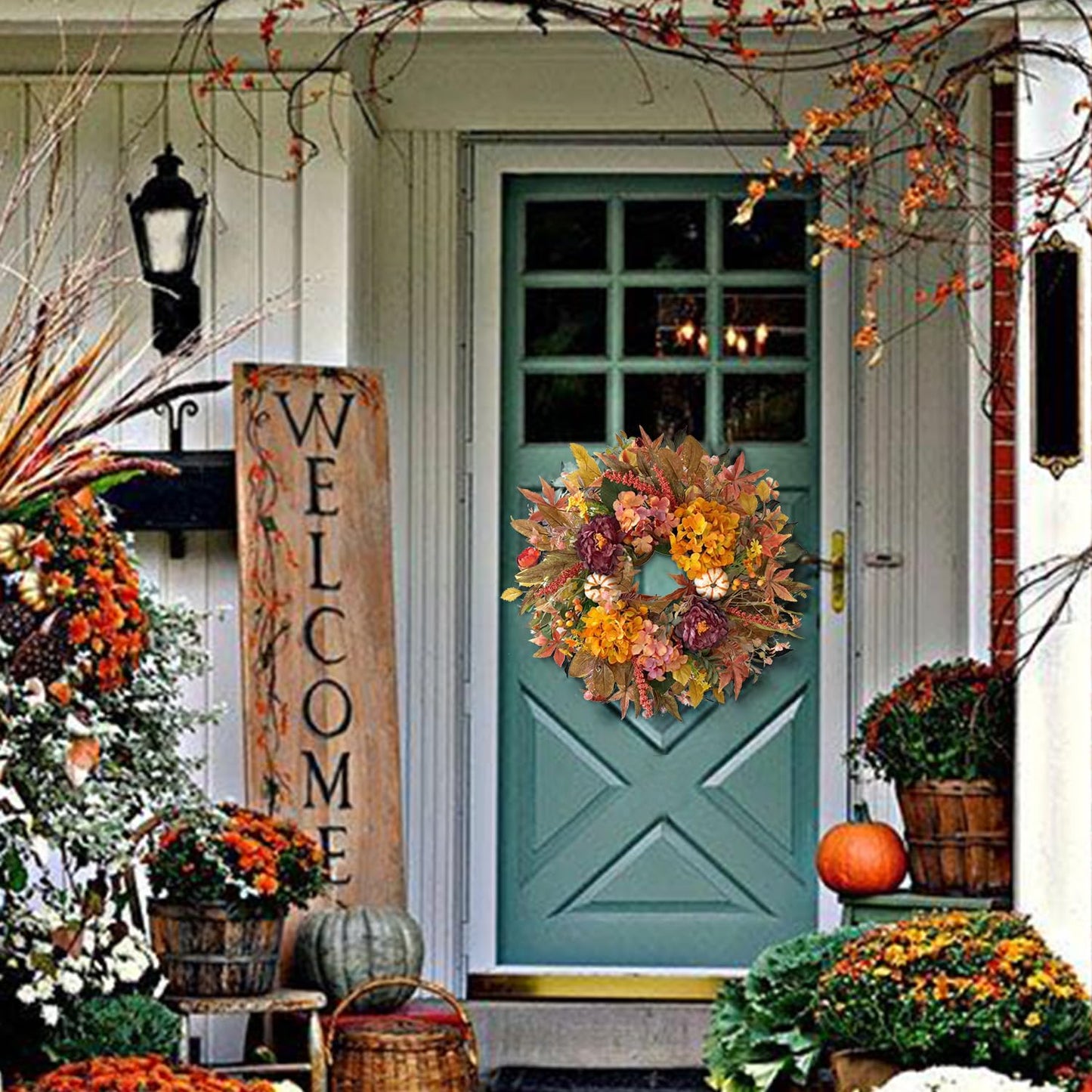 WANNA-CUL 24 Inch Fall Harvest Front Door Wreath Autumn Thanksgiving Decor