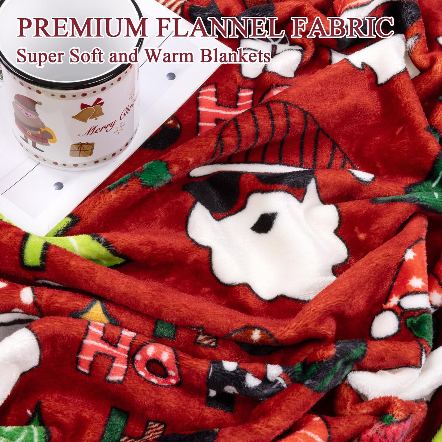 Christmas Throw Blanket, Santa Claus Christmas Tree Printed Fleece Blanket, Soft, Plush, Warm Winter Cabin Bed Throw, 50x60