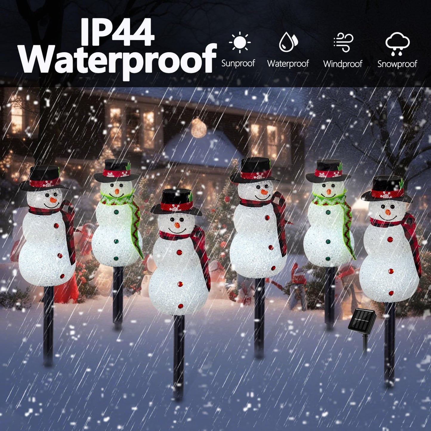 Christmas Pathway Lights Outdoor Decoations, Solar LED Snowman Stake Lights, Waterproof Walkway Landscape Light for Winter Yard, Garden Decor (Cool White, 3 Pack)