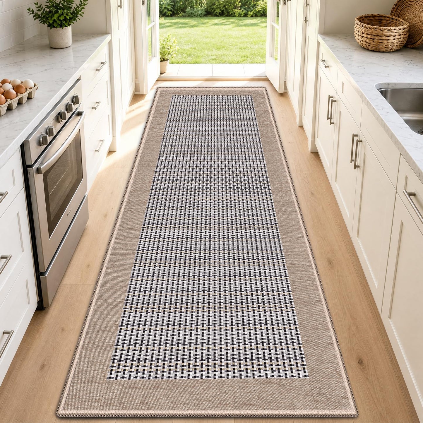 StepRite Kitchen Rugs, Kitchen Mats for Floor, 70"x20" Non-Slip Machine-Washable Kitchen Throw Rug, Absorbent Runner Rugs Office, Sink Standing Desk Mat, Decor Carpet, Khaki