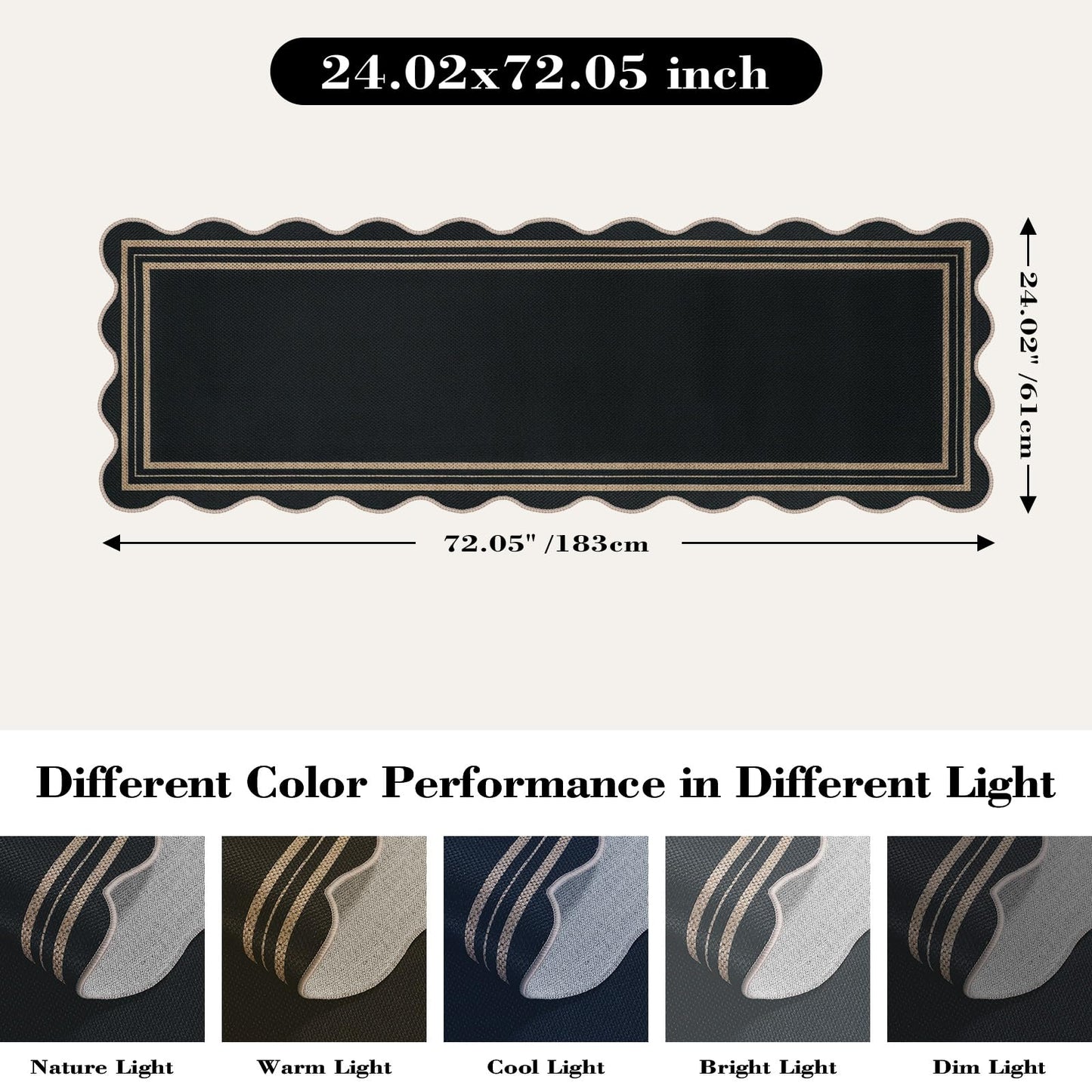 LORWER Scalloped 2x6 Kitchen Runner Rug, Washable Rugs for Entryway Non Slip Outdoor Indoor Black Hallway Rug, Farmhouse Morden Carpet for Entry Bedroom Laundry