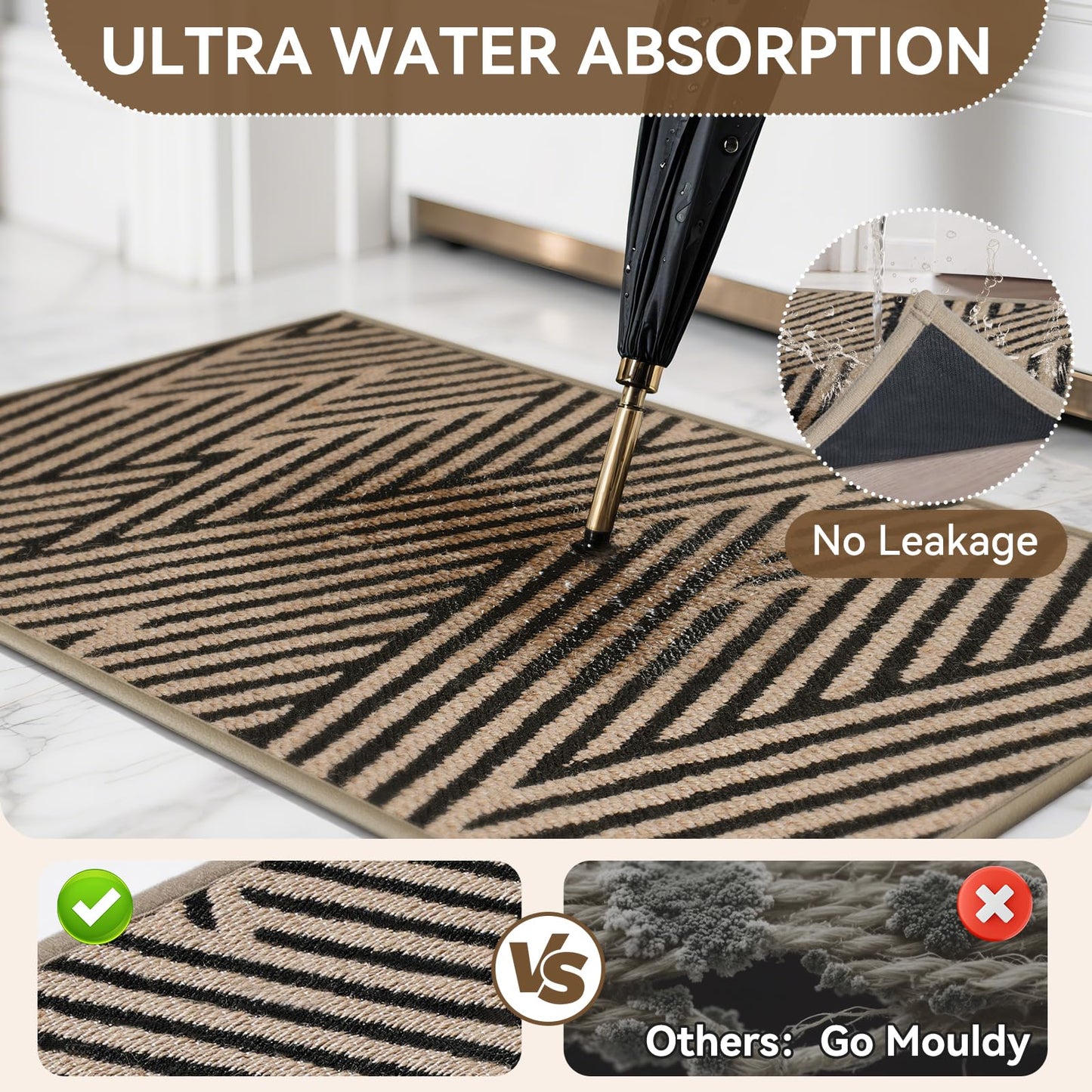 QiCaiJia Door Mat Indoor Outside Entrance 17"x30", Low-Profile Non Slip Outdoor Inside Doormat Entryway Mat, Dirt Resistant Absorbent Front Porch Welcome Entry Mats, Washable Easy Clean, Brown