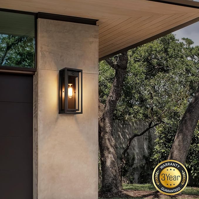 15" Motion Sensor Outdoor Wall Lights, 2 Pack Large Dusk to Dawn Outdoor Lights, 3 Lighting Modes Waterproof Anti-Rust Wall Sconces, Exterior Lighting Fixtures for Front Door, Porch, Garage