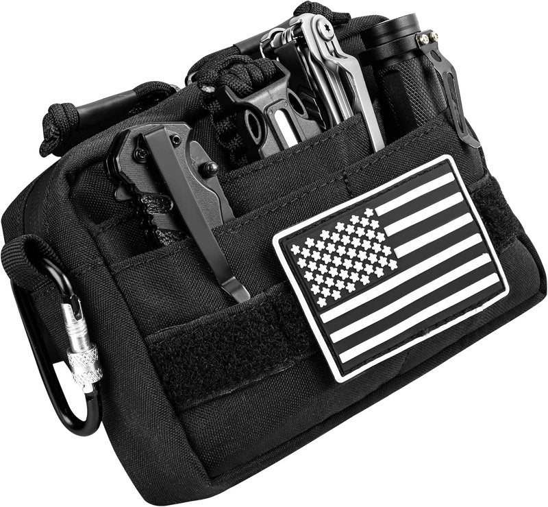 Belt Pouches for Men - Water Resistant Small Belt Bag with USA Flag Patch | EDC Organizer for Work & Travel