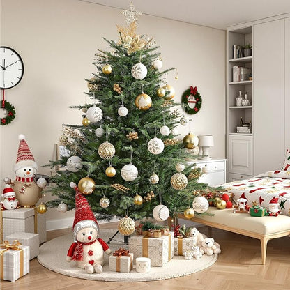 SHareconn 100MM/4 Inch 9PCS Large Christmas Balls Ornaments, Shatterproof Plastic Hanging Big Baubles Set for Xmas Tree Decoration Holiday Party Wedding Decorations with Hook,Gold and White