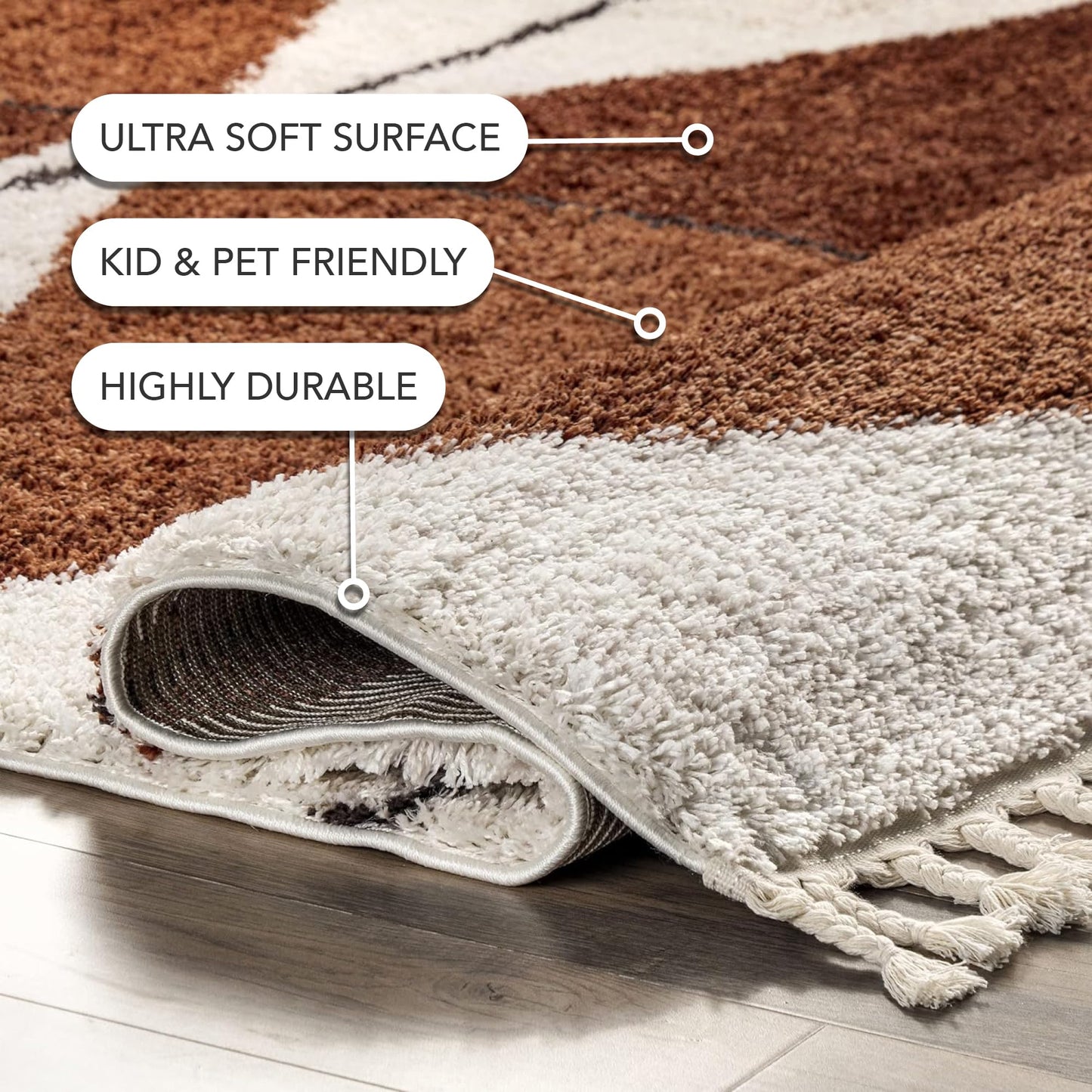 nuLOOM Kali Rust/Ivory, 4' x 6', Tribal Abstract, Shag, Soft and Plush, High Traffic, Stain Resistant, Easy Clean, Durable Area Rug for Bedroom, Living Room, Dining Space, Den, Foyer, Entryway