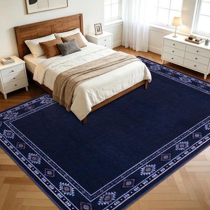 QDUIDU Large Area Rug for Bedroom Living Room, 4x6 Feet Ultra Soft Navy Blue Rugs Washable Modern Geometric Bordered Non Slip Low Pile Carpets Home Decor