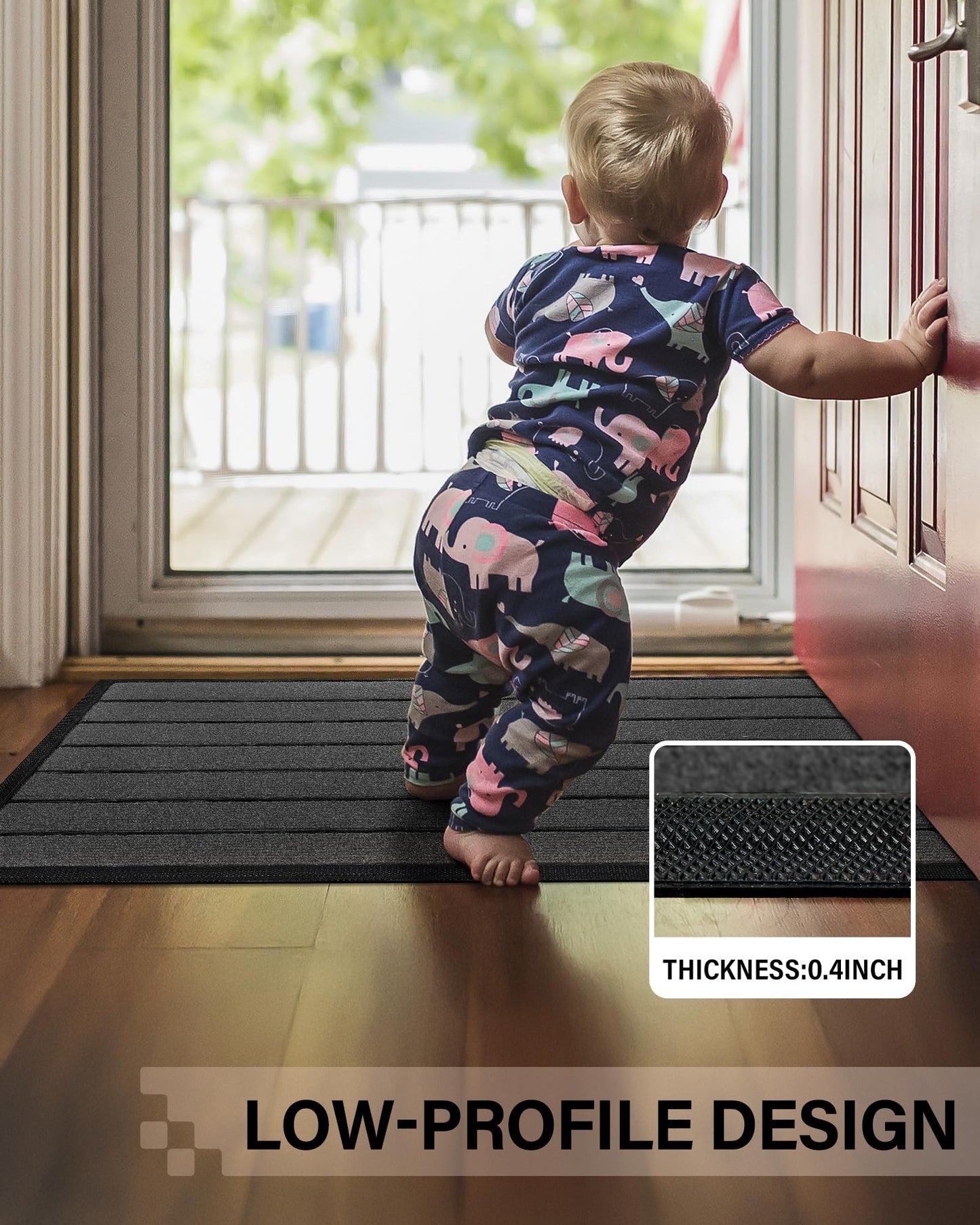 Front Door Mat for Outdoor Entrance: All Weather Non-Slip Welcome Mat for Indoor Entryway, Patio, Garage, Porch - Thin Absorbent Dirt Trapper Doormat - Weatherproof, Easy to Clean - 30" x 17", Gray