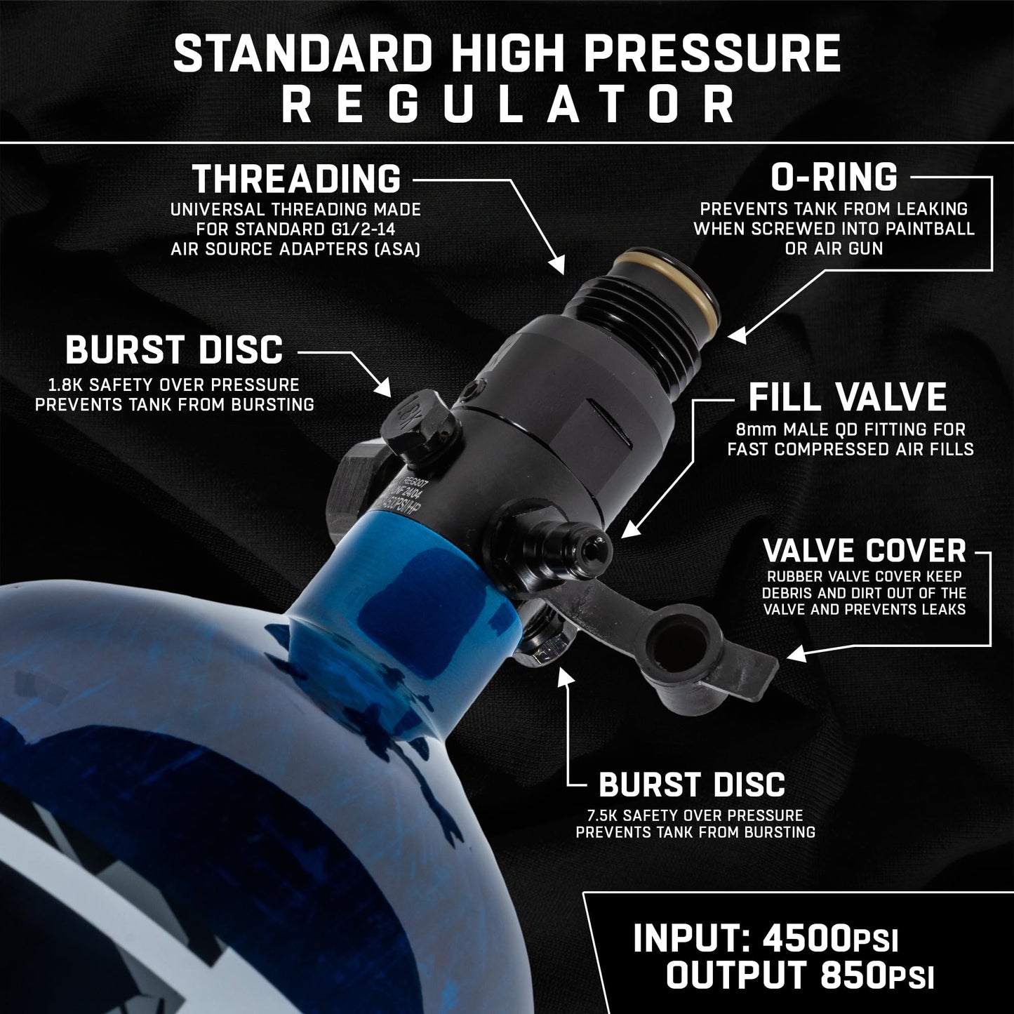 HK Army HSTL HPA Air System - 68ci/4500psi Lightweight Carbon Fiber Tank with 800psi Regulator for Paintball & Airsoft Gear - Blue