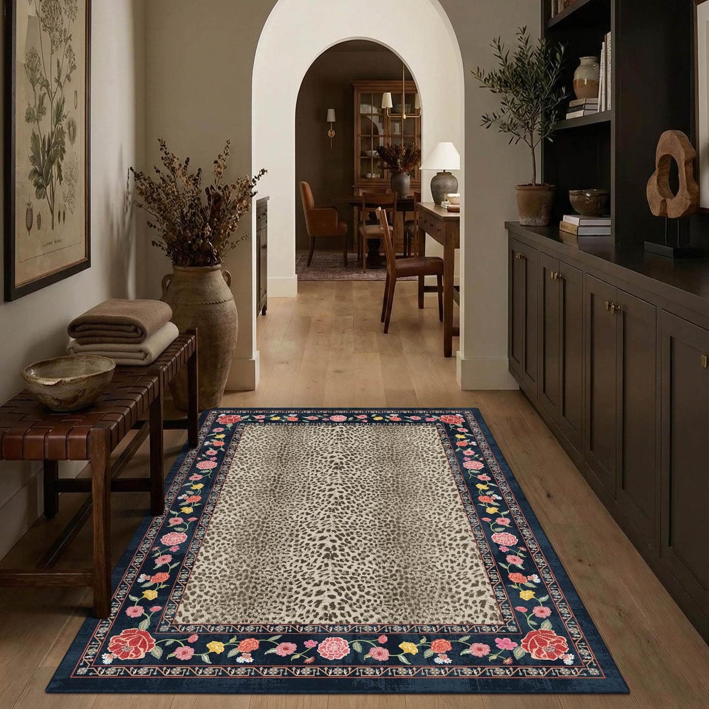 Rugxara 4x6 Leopard Print Rug for Living Room, Machine Washable Area Rug for Bedroom, Non-Slip Low Pile Animal Cheetah Carpet with Rubber Backing for Dining Room Kitchen Home Decor, Brown Blue