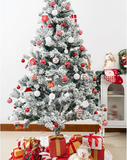 100Pcs Christmas Balls Ornaments Set, Shatterproof Christmas Decorations with Hand-held Gift Package for Xmas Tree/Holiday/Wedding/Holiday/Party Decor (Red & White)