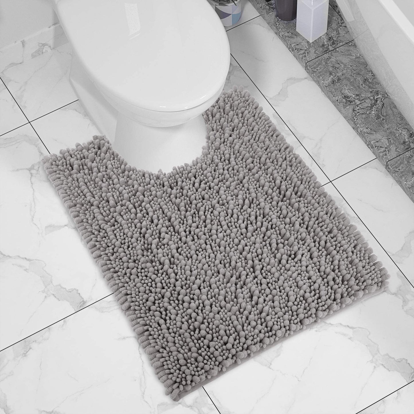 Yimobra Toilet Rug U Shaped Washable 24x20 Inch - Ultra Soft Absorbent Chenille Bath Rugs for Toilet, Quick Dry & Machine Washable, Non Slip Contour Bathroom Mat, Gray