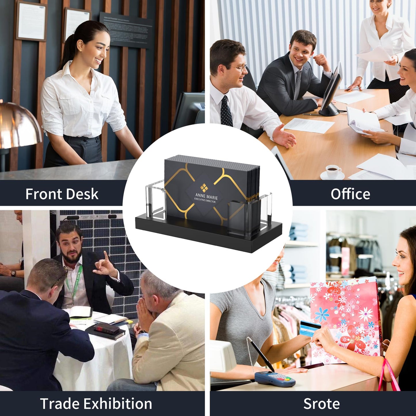 EMOMAS Acrylic Business Card Holder for Desk,Business Card Stand,Clear Business Card Display,Desk Business Card Holders,Business Card Display Stand,Acrylic Business Card Holder Display,Black 2 Pcs