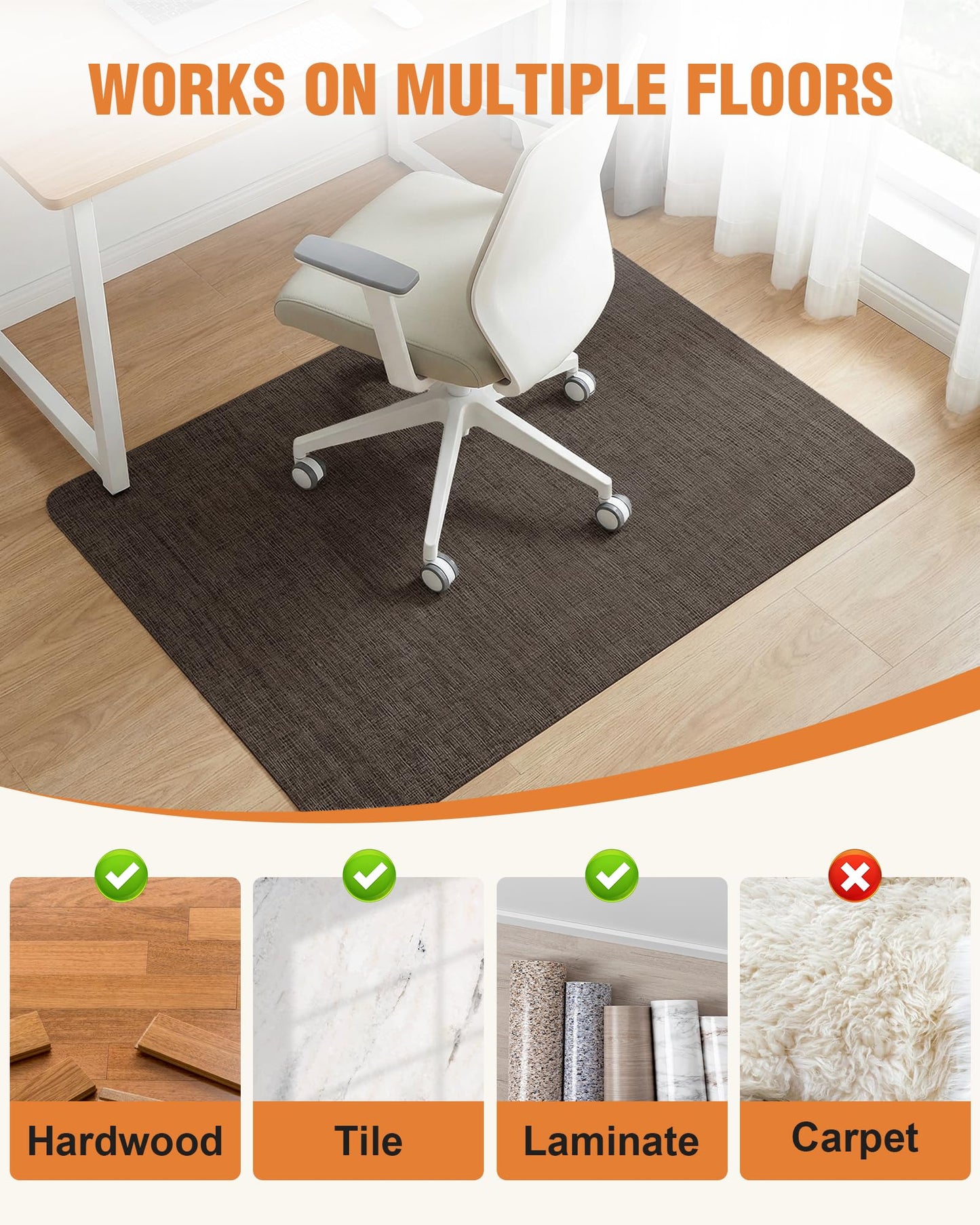 Carvapet Office Chair Mat for Hardwood Floor, 36x48 Inch Heavy Duty Floor Protector, Non Slip Desk Chair Mat for Rolling Computer Gaming Chairs, Easy to Clean Dark Brown