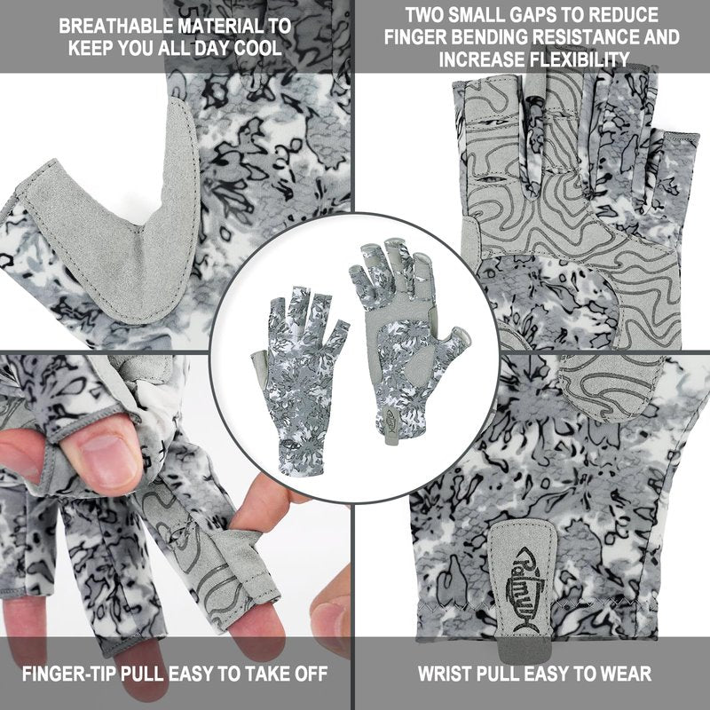 Palmyth UV Protection Fishing Fingerless Gloves UPF50+ Sun Gloves Men Women for Kayaking, Hiking, Paddling, Driving, Canoeing, Rowing（Ashen，Medium）