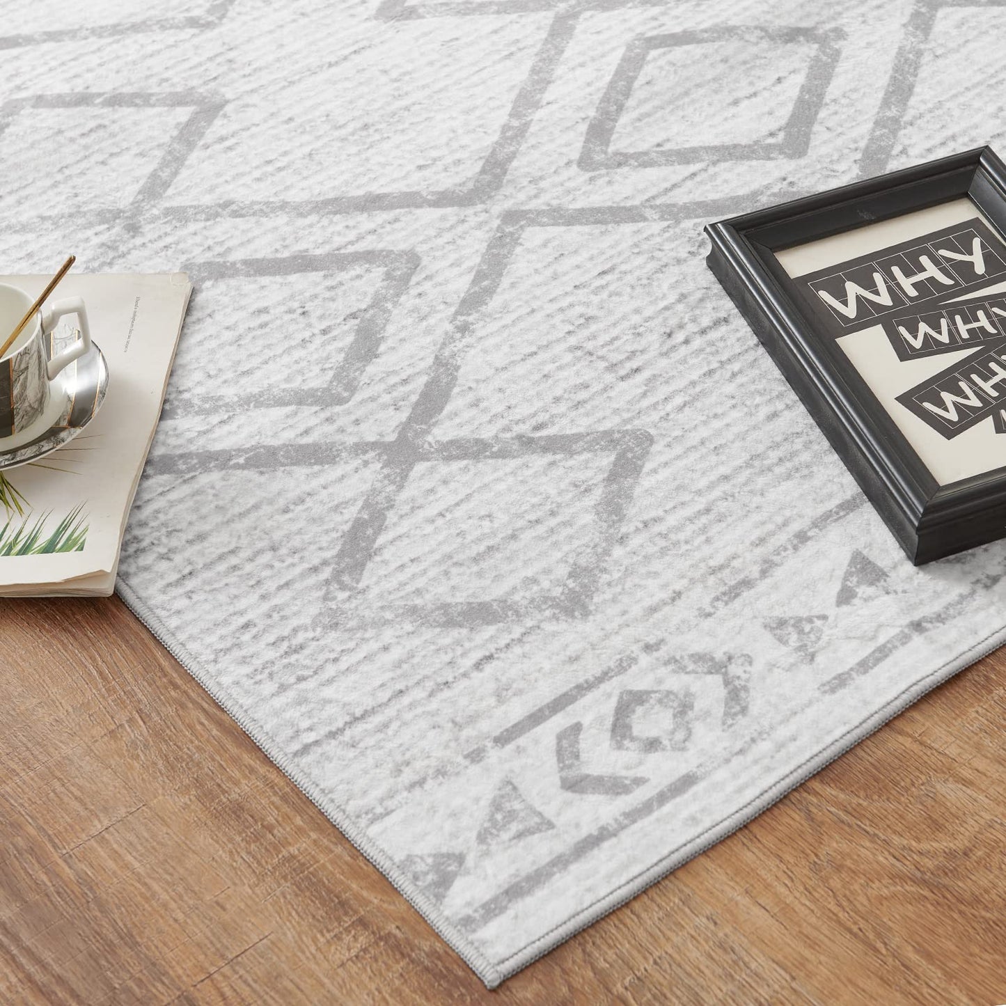 jinchan Moroccan Runner Rug 2x5 - Kitchen Machine Washable Runner Rug Modern Geometric Soft Low-Pile Lightweight Non-Slip Carpet for Entryway Hallway Laundry Room Bedroom Farmhouse (2x5ft, Grey)