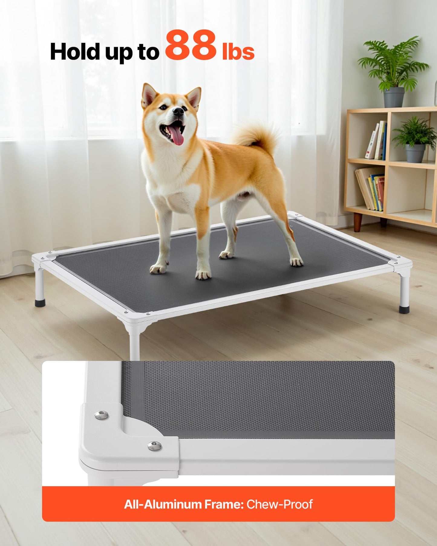 VEVOR Chew Proof Elevated Dog Bed, Portable Raised Dog Cot with Aluminum Tube Metal Frame and Breathable Textilene Mesh, Indoor & Outdoor Pet Cooling Raised Hammock Bed, L, Gray