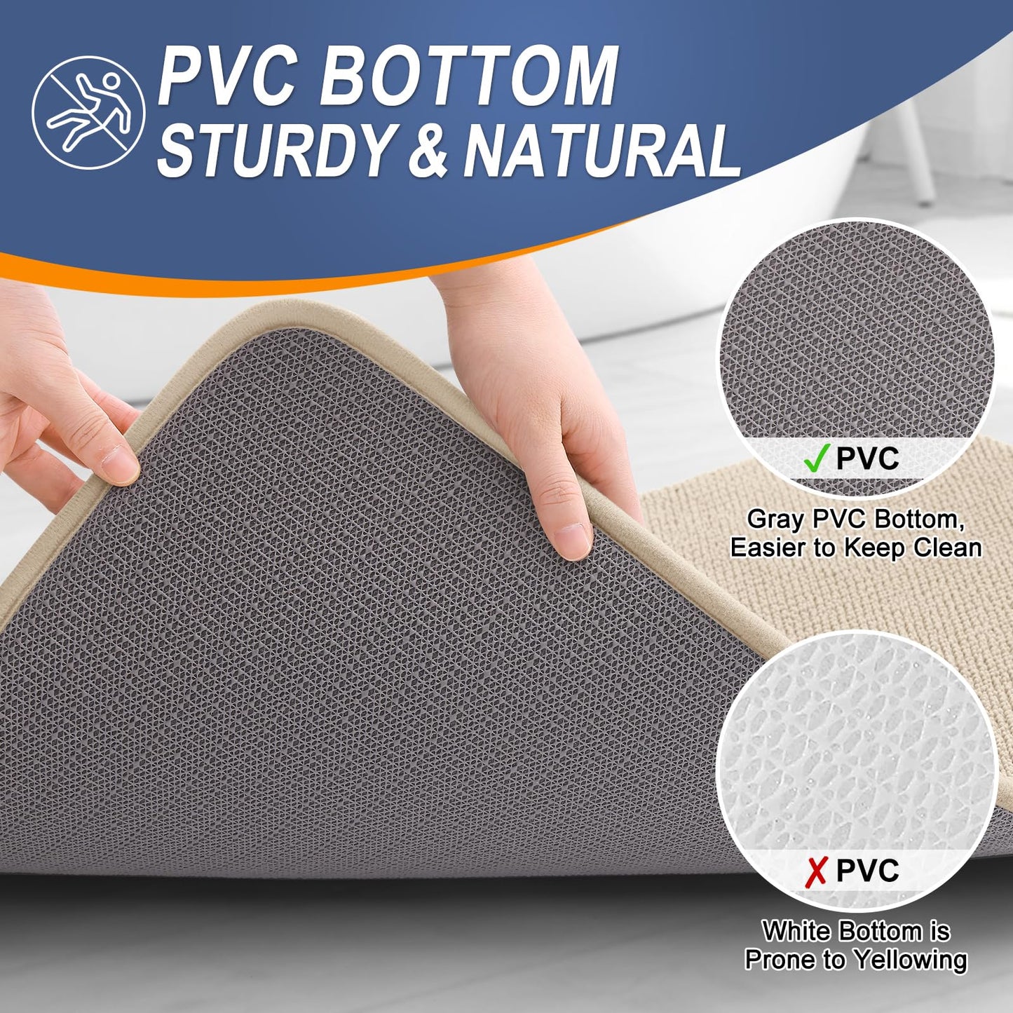 OLANLY Thick Memory Foam Small Bathroom Rugs 24x16, Extra Soft Absorbent Bathroom Mat, Quick Dry Bath Mat, Non-Slip, Machine Washable Carpet for Bathroom, Tub and Shower, Home Decor Accessories, Beige