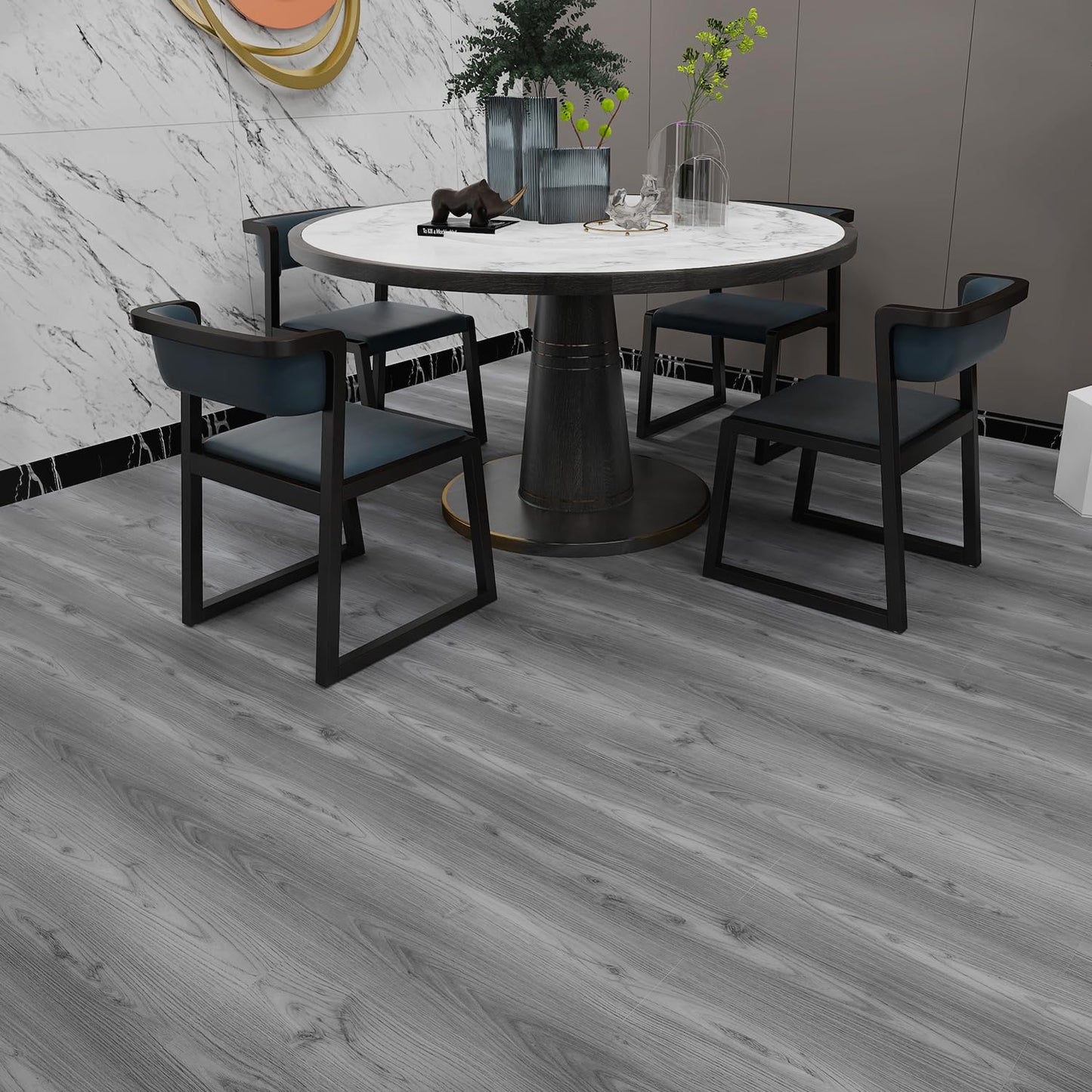 Lareko 54 Sq.Ft,Wood Peel and Stick Floor Tiles,36 Pack Grey Vinyl Flooring Roll,36"×6" Adhesive Waterproof and Non-Slip Laminate Flooring for Renters Bathroom, Living Room ((Nature Grey)