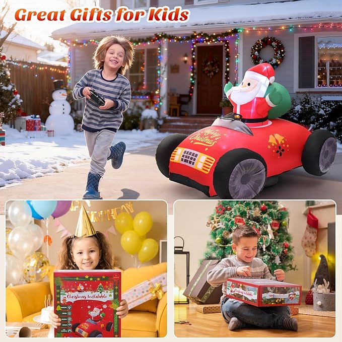 KLYLOP Remote Control Christmas Toy for Kids with Auto Inflate, 3.5FT Christmas Inflatables Santa Toys Car with 360°Rotation, Forward & Backward, Christmas Decor with Xmas BGM for Boys Girls Birthday