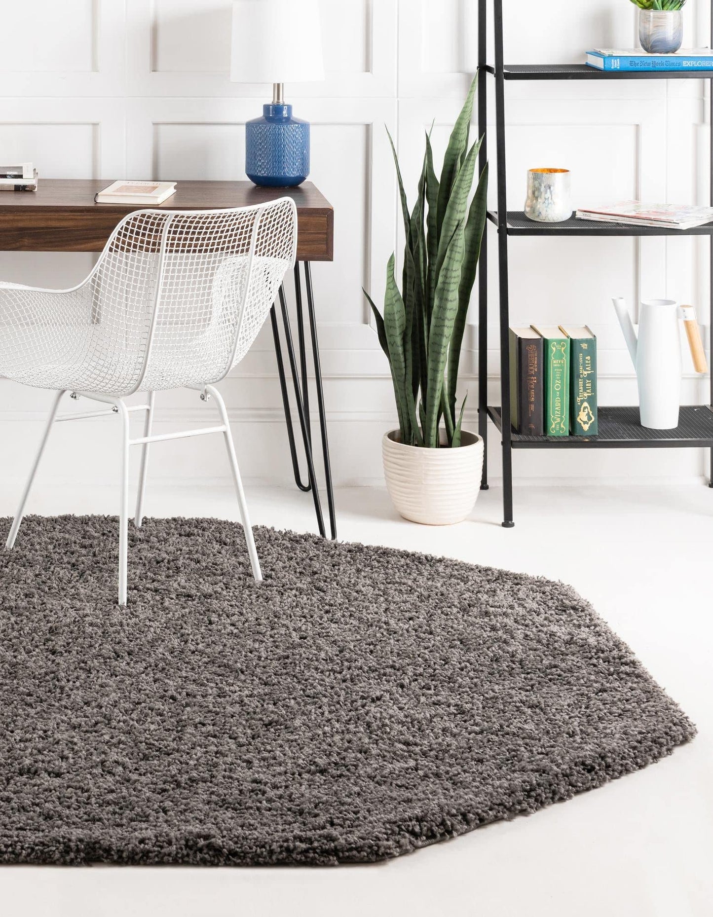 Unique Loom Solid Shag Collection Area Rug (4' Octagon, Graphite Gray)