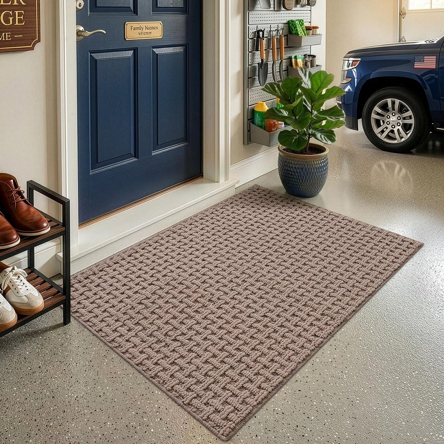 LUMI Washable Door Mat Indoor Entrance 17x30, Dirt Trapper Front Door Mats with Absorbent Interior and Non-Slip Rubber Backing, Entryway Doormat, Beige