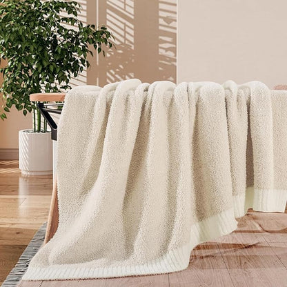 NNEXHOME PRO Soft Blanket for Women, Cozy Blanket Warm Reversible Knit Lightweight Throws for Sofa Bed, Picnic, Heather Ivory, Twin Size 60 x 80 inches