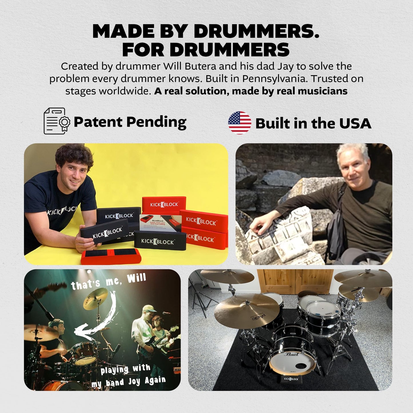 KickBlock Drum Rug 6'6" x 5'6" – Non-Slip Rubber Backing with Gig Bag Included – Drum Mat for Acoustic and Electronic Kits – Folds Compact for Travel – Drum Set Rug – Made in USA