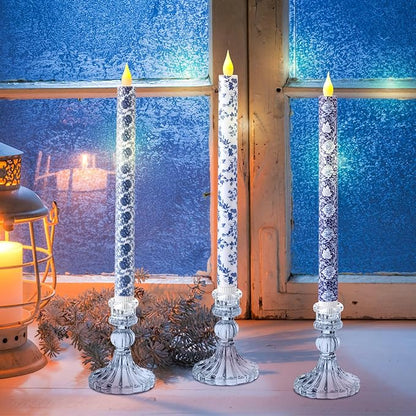 Baquler 6 Pcs Christmas Chinoiserie Flameless Candles 10.6 Inch Blue and White Battery Operated Led Candlesticks Chinoiserie Decor for Christmas Centerpiece Xmas Party Decor Holiday Gifts