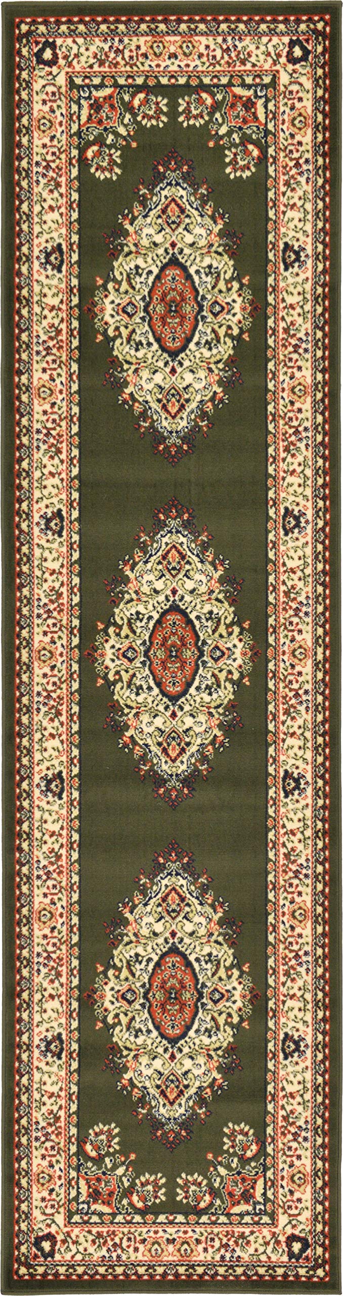 Unique Loom Reza Collection Traditional Persian Style Area Rug, 2 ft 7 in x 10 ft, Olive/Ivory