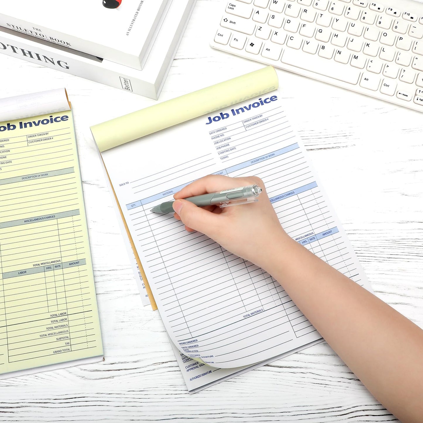 Crtiin 2 Pcs Contractors Invoice Book Carbonless Forms Receipt 8.5 x 11 Inch Work Order Receipt Book Forms for Small Business with Blank Invoice Sheets, 50 Sets(2 Part)