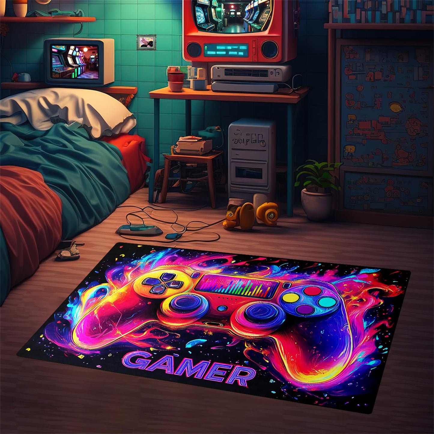 Gaming Rug for Boys Room - Gamer Rug, 8'x10' Gaming Carpet for Teens Boys Bedroom Playroom Decor, Game Controller Carpet for Office Computer Chair Floor Mats