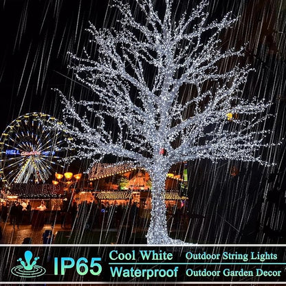 OZS 6 Pack 480LED Solar String Lights Outdoor, Waterproof 8 Modes Solar Tree Light, Green Wire Christmas Lights Outdoor for Garden, Party, Wedding, Christmas Decorations (Cool White)