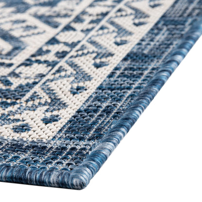 Rugs.com - Outdoor Aztec Rug – 9' x 12' Blue Indoor/Outdoor Rug – Washable Stain-Resistant Flatweave for Patios, Decks, and Porches