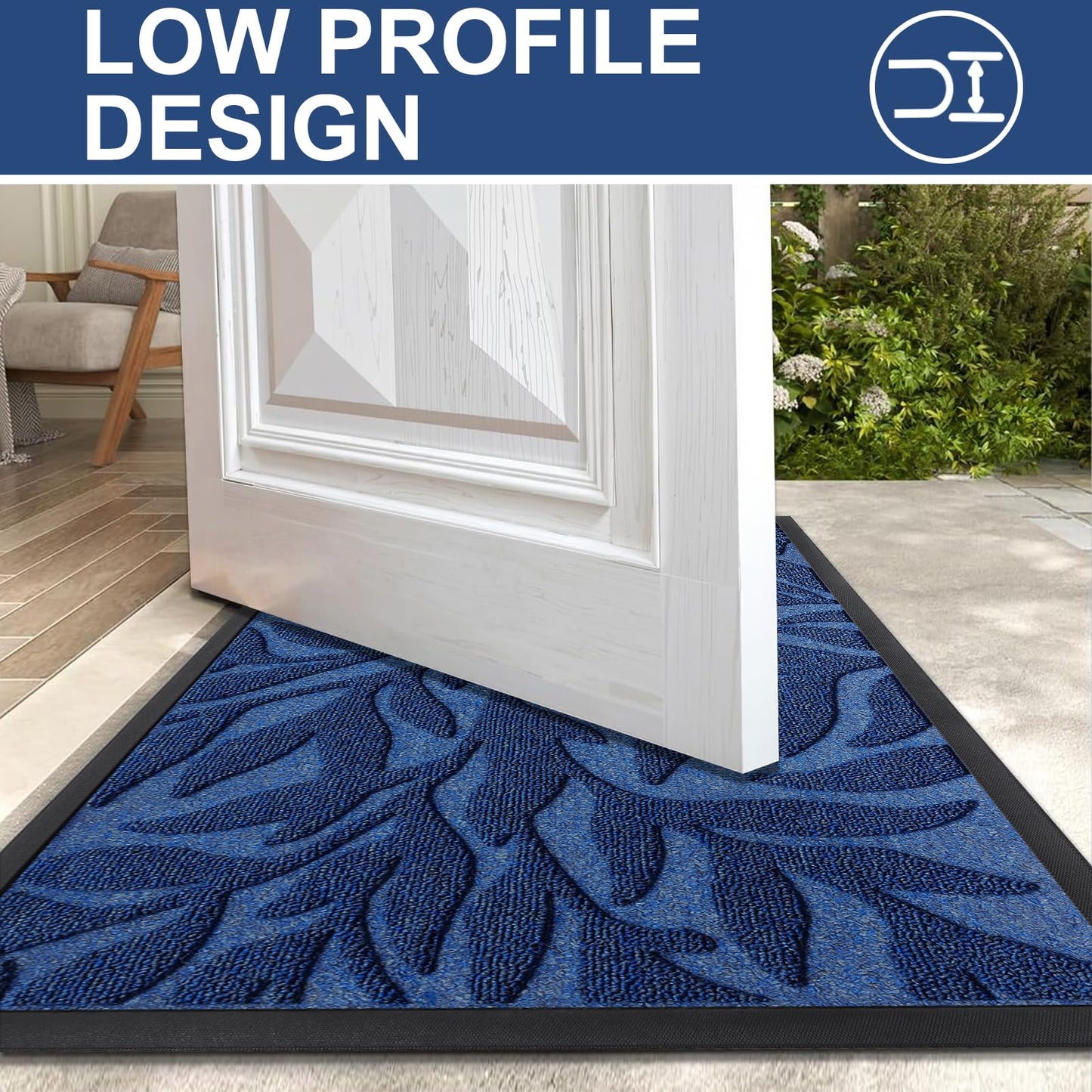 Smiry Front Door Mat Indoor Outdoor Entrance, Heavy Duty Natural Rubber, Trap Dirt and Moisture, Non-Slip Doormats, Low Profile, Easy Clean Patio Porch Entryway Mat, 29.5x17, Ocean Blue