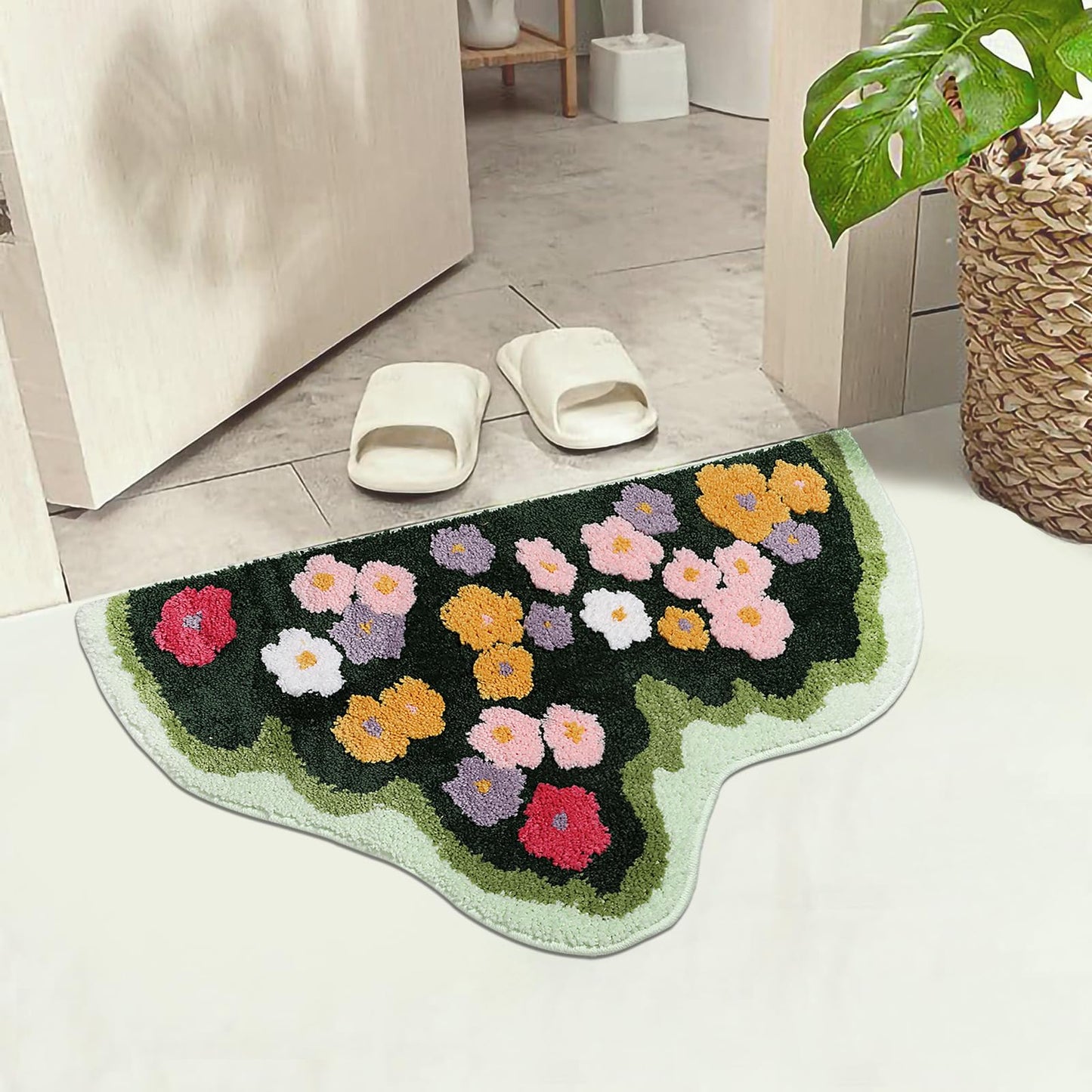 Lovely Green Moss Leaf Bathroom Rug - Non-Slip 3D Moss Carpet, Washable, Water Absorbent, Soft, Bed for Bathroom, Bedroom, Kitchen, Living (A, 1.6x2.6ft)