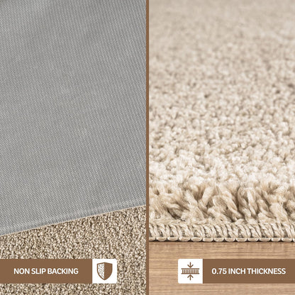 Area Rug 3x5 Beige Washable Indoor Rug Ultra Plus 0.75 in Thick Pile Solid Non Slip Easy to Clean Non Shedding Indoor for Living Room Bedroom Kitchen Dining Room or Hallway (3 X 5 Beige)