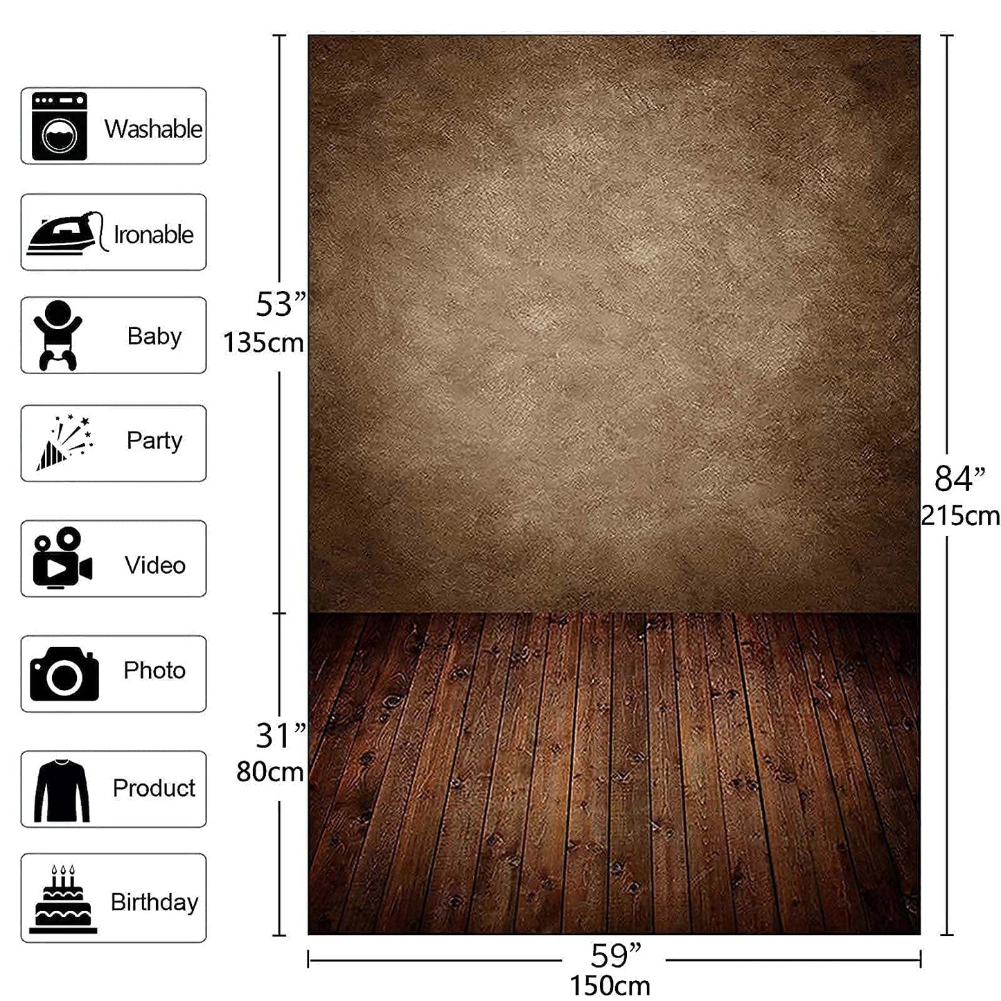 Allenjoy 5x7ft Soft Fabric Brown Wall with Wooden Floor Photography Backdrop Newborn Baby Photoshoot Abstract Portraits Photo Photographer Background Props