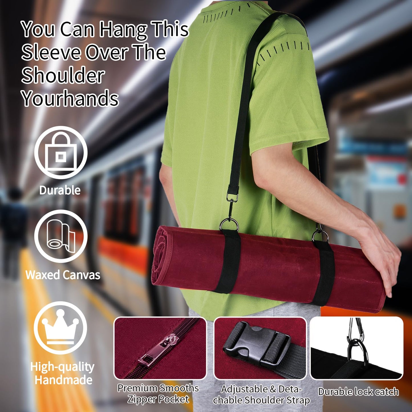 Chef Knife Roll Bag,Waxed Canvas Knife roll bag,Portable 10 Slots Chef Knife case with 1 Zipper Pockets,Heavy Duty Knives Roll Bags for Chef Case for Camping and Hold Home Kitchen Knife Tools Up (Red)