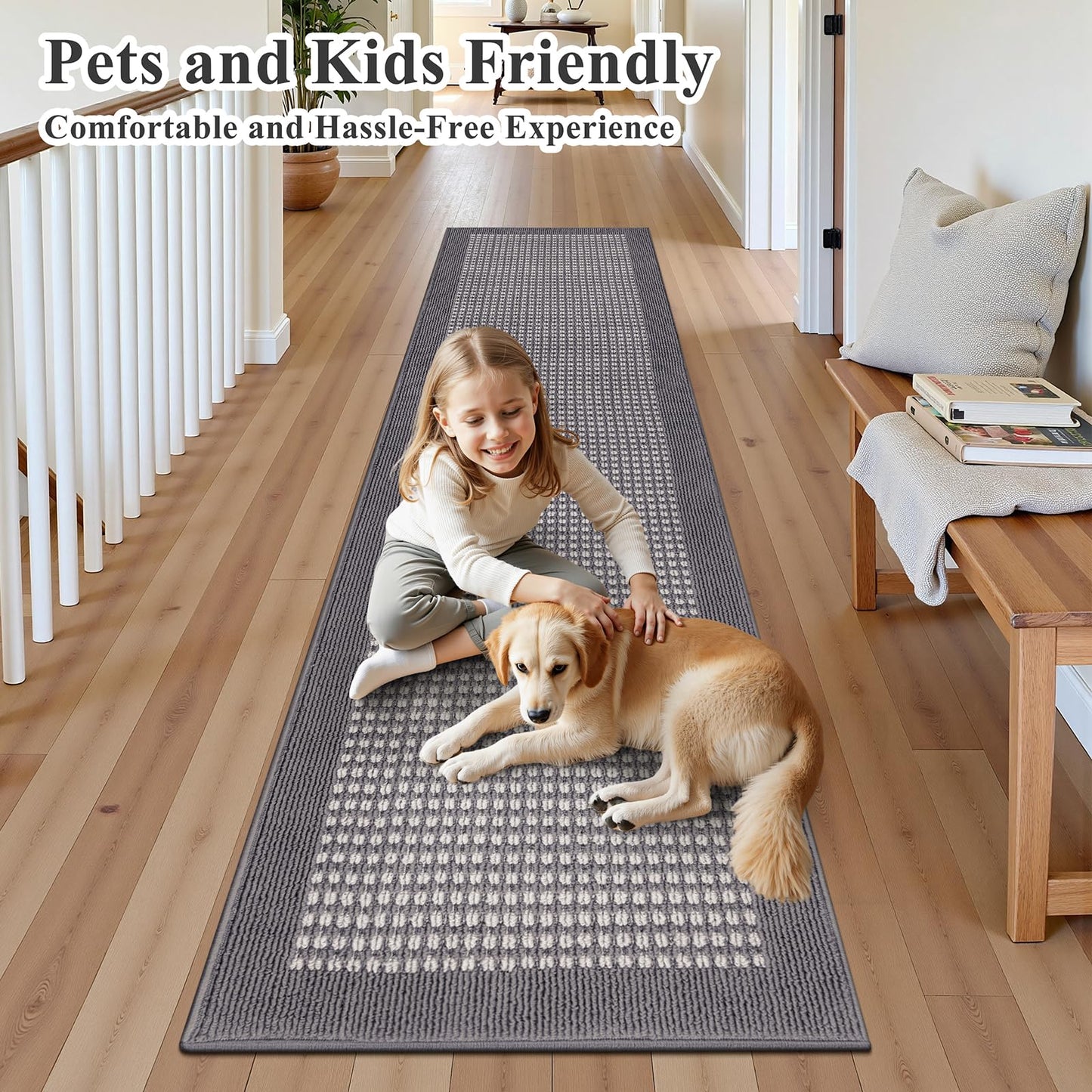 Ileading Runner Rug for Hallways 2.6'x12' Heavy-Duty Durable Entryway Floor Mat with Non Slip Rubber Backing High Traffic Carpet Machine Washable Accent Farmhouse Rugs for Kitchen, Living Room(Grey)