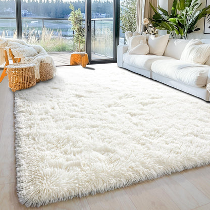 5x7ft Fluffy Fuzzy Area Rug for Living Room Bedroom, Ultra Soft Rugs for Living Room, Modern Shaggy Carpets Rug for Boys Girls Dorm Nursery Home Decor Aesthetic, Upgrade Non-Slip Durable, Cream White